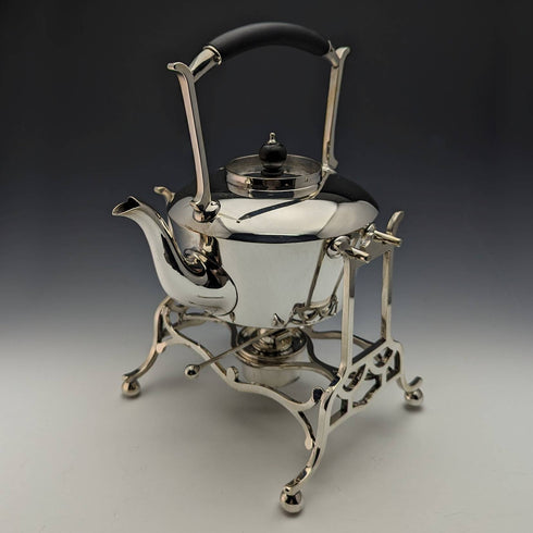 Around 1915 British Antique Silver Plate Kettle & Burner Stand Set Martin and Hall